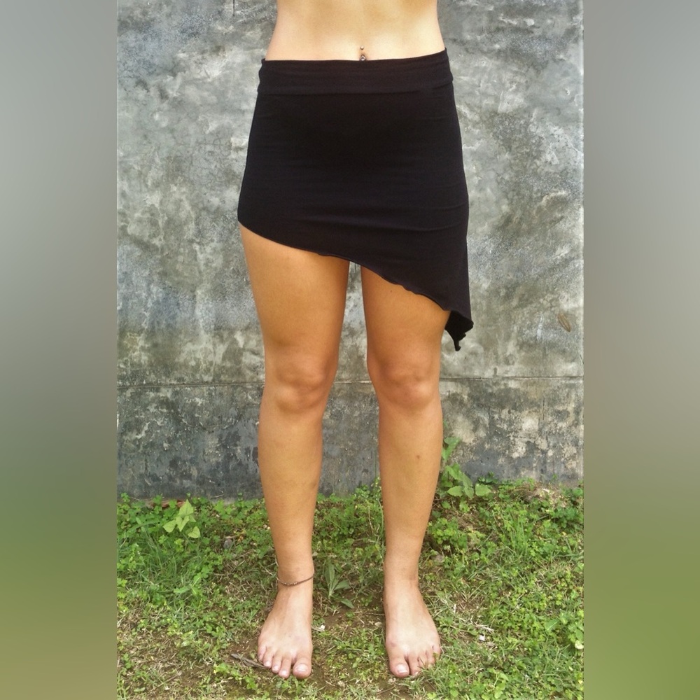 Black asymmetrical stretchy skirt by lotus clothing